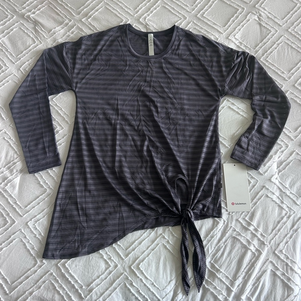 Lululemon Tie Your Practice Semi Sheer Long Sleeve Striped Asymmetrical Sz 4 NWT